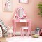 Girls Dressing Table and Stool Set with Rotating Mirror Storage Drawer White Pink